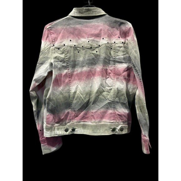 H&J Studded Spray Paint Denim Jacket Sz S Pink Gray Ombre Y2K Punk Streetwear - Picture 5 of 10